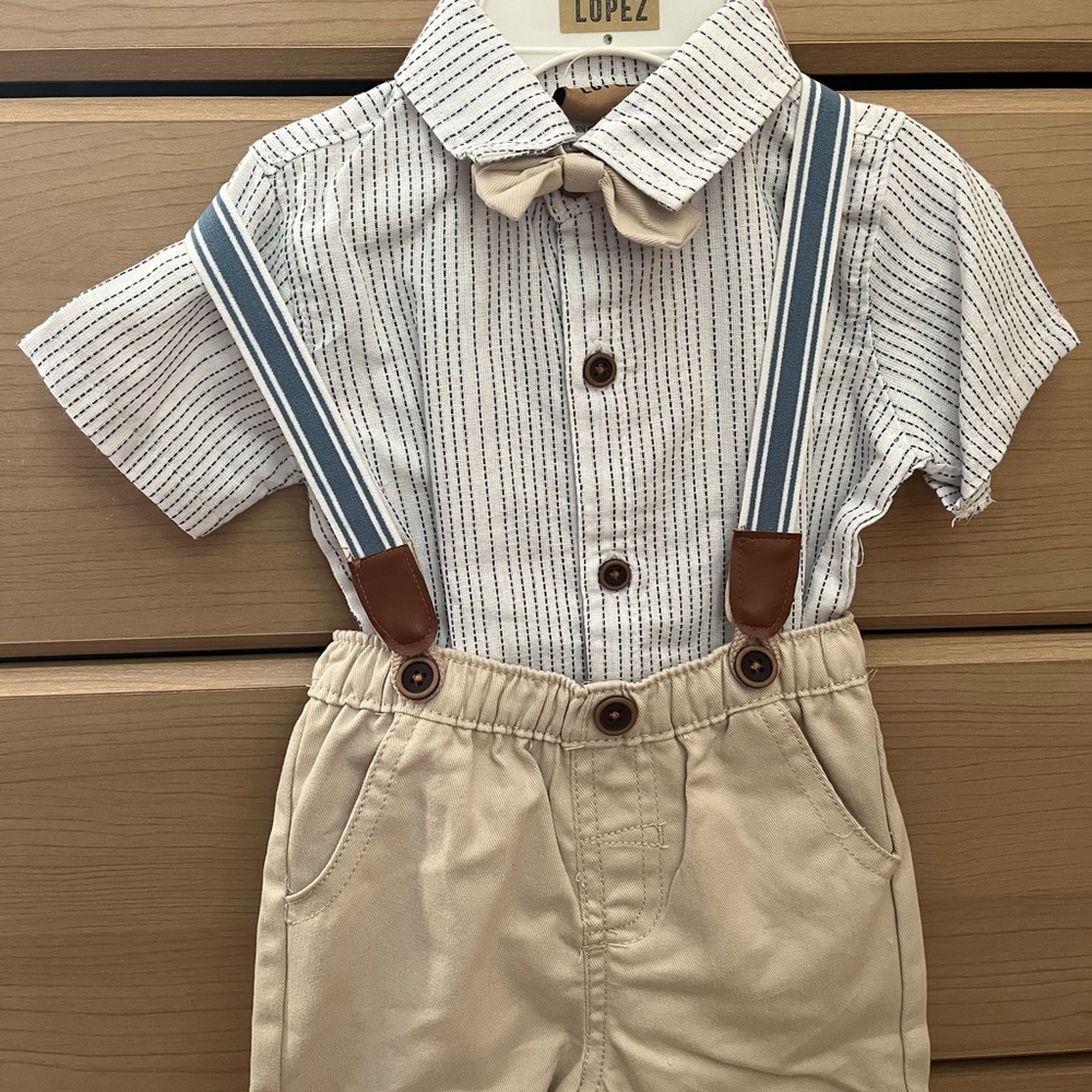 Kids Striped Shirt and Suspender Set